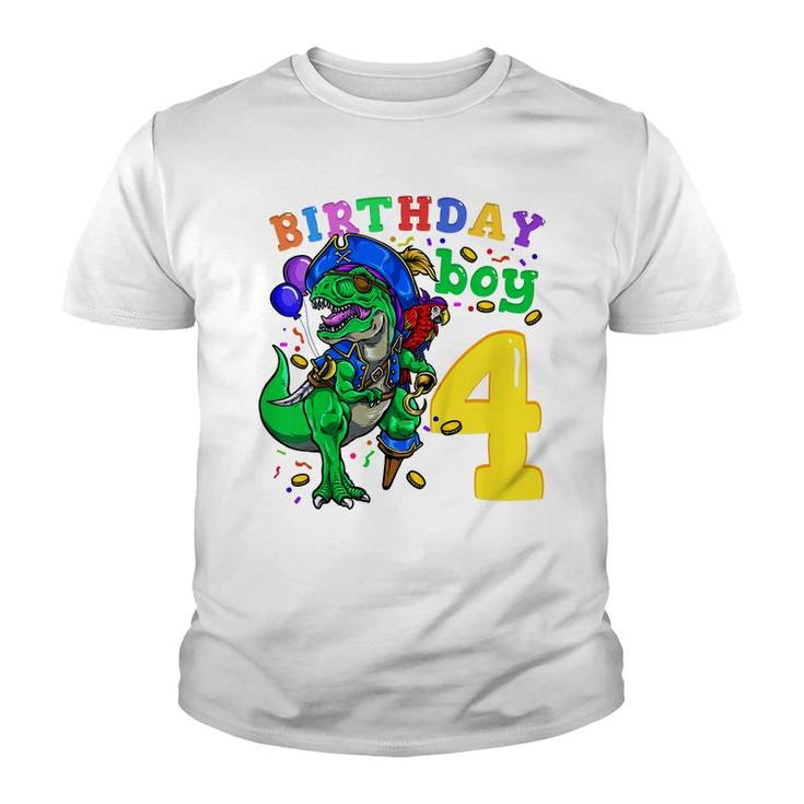Kids 4Th Birthday Pirate Dinosaur Birthday Boy 4 Years Old  Youth T-shirt