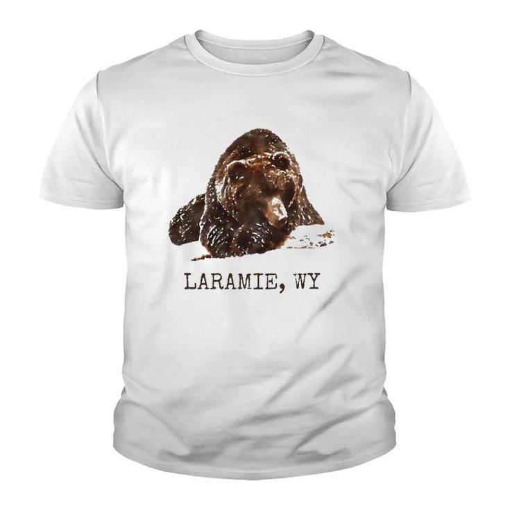 Laramie Wy Brown Grizzly Bear In Snow Wyoming Gift Youth T-shirt
