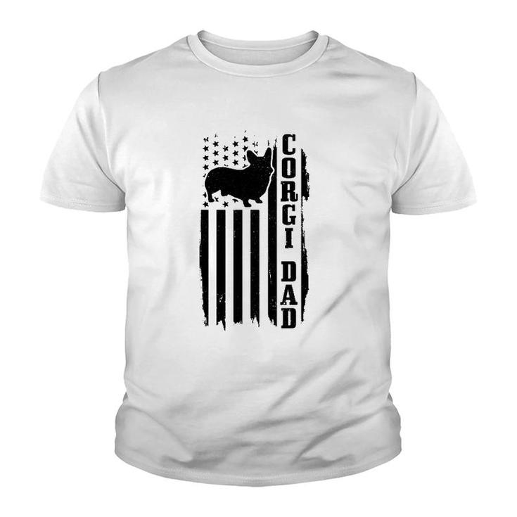 Mens Corgi Dad Vintage American Flag Patriotic Corgi Dog Youth T-shirt