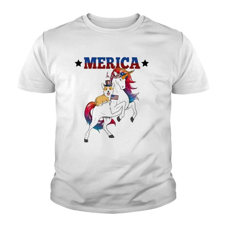 Merica Corgi Dog Unicorn Usa American Flag 4Th Of July Gift Youth T-shirt