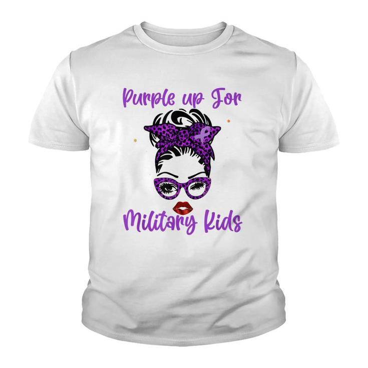 Messy Bun Purple Up Day For Military Kids Child Purple Up  Youth T-shirt