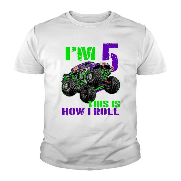 Monster Trucks Are My Jam 5Th Birthday Boy 5 Years Old Bday  Youth T-shirt