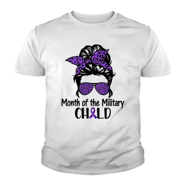 Month Of The Military Kids Child Messybun Leopard Sunglasses  Youth T-shirt