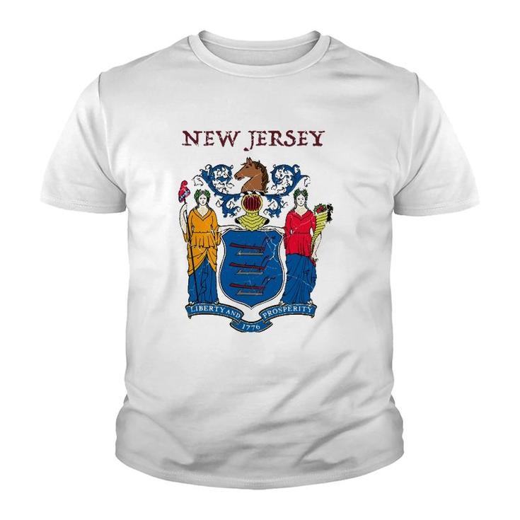 New Jersey State Seal Flag Youth T-shirt