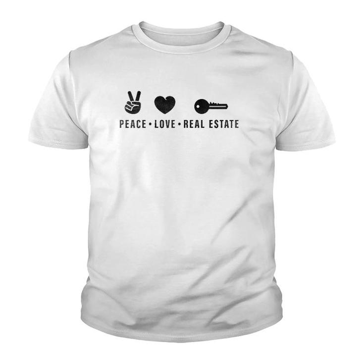 Peace Love Real Estate Funny Real Estate Agent Gift Raglan Baseball Tee Youth T-shirt