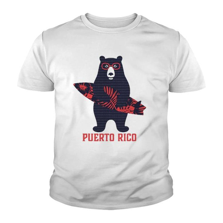 Puerto Rico Tropical Surfing Bear Youth T-shirt