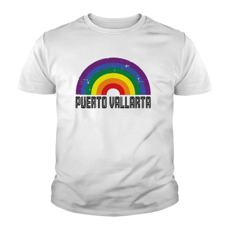 Puerto Vallarta Mexico Lgbtq Distressed Gay Rainbow Youth T-shirt