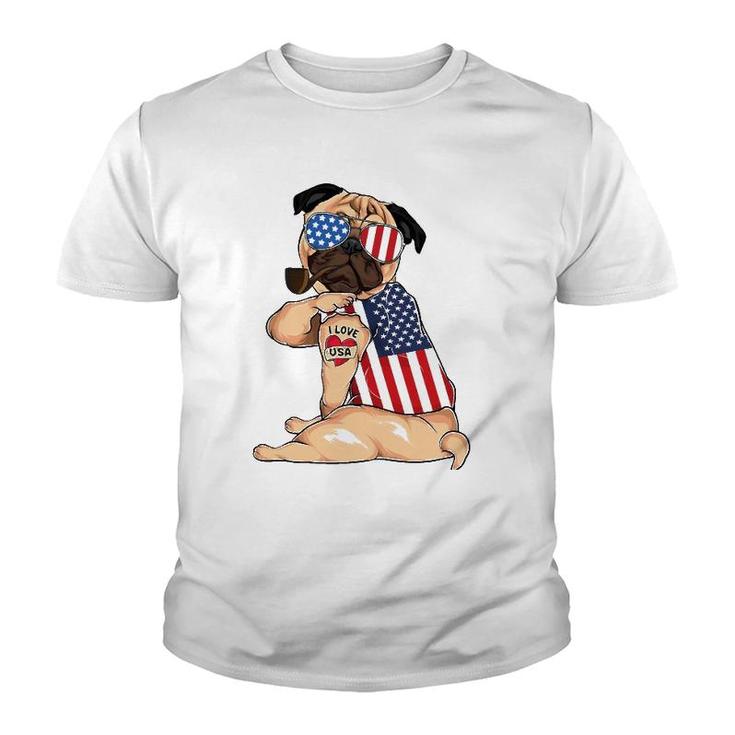 Pug Dog Merica 4Th Of July Usa American Flag Men Women Youth T-shirt