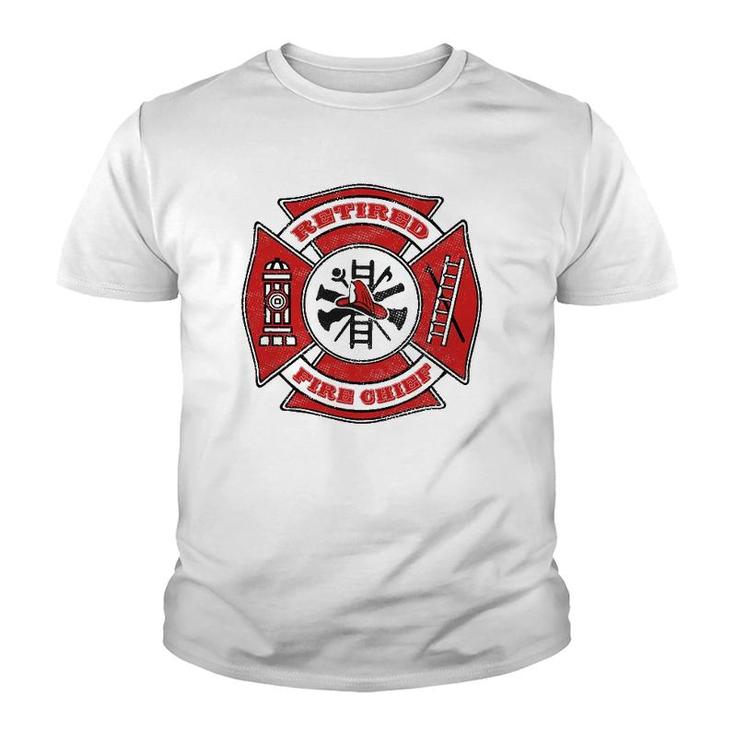 Retired Fire Chief Retirement Gift Red Maltese Cross Youth T-shirt