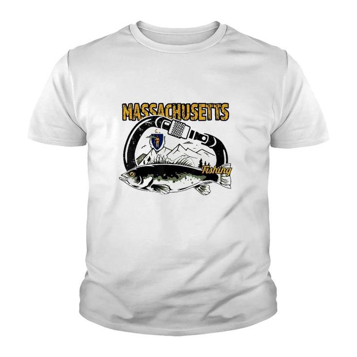 Retro Carabiner Massachusetts Fishing Youth T-shirt