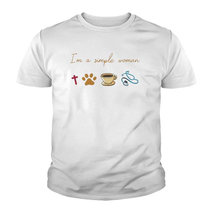 Simple Woman Jesus Dog Coffee Stethoscope Nurse Youth T-shirt