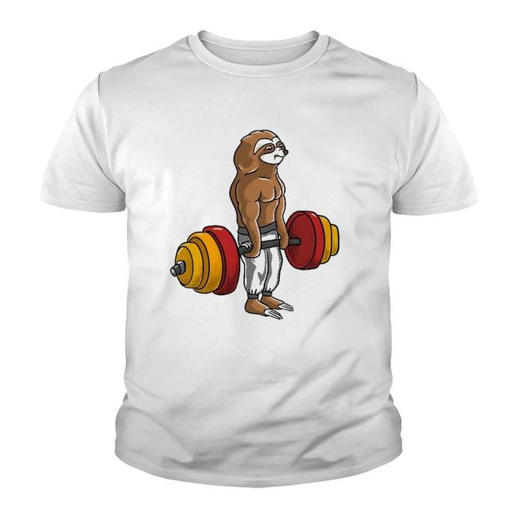 Sloth Deadlift Lazy Fitness Bodybuilder Animal Youth T-shirt