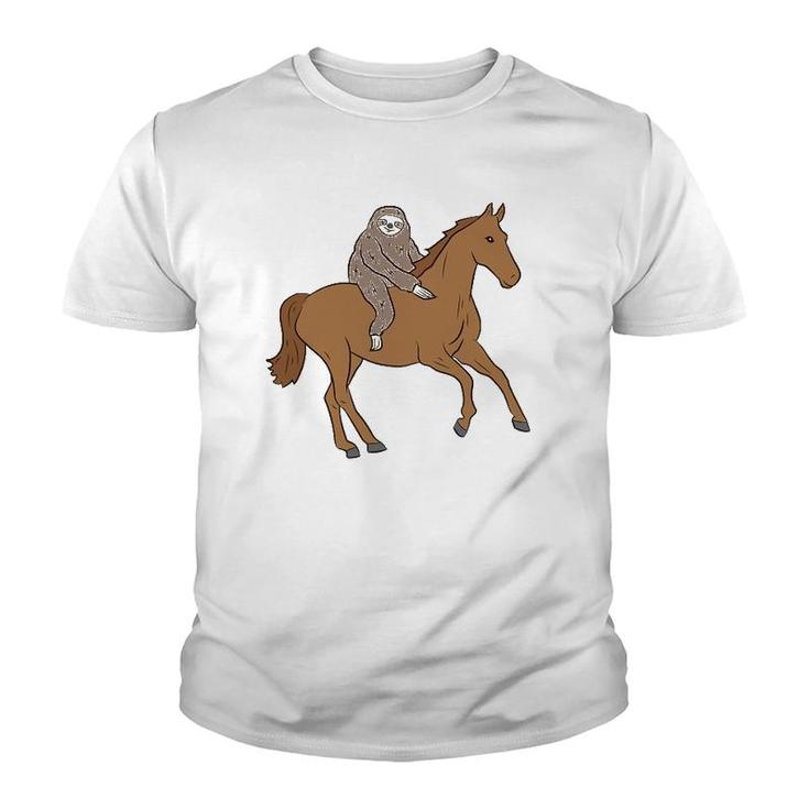 Sloth On Horse Funny Sloth Rides Horse Sloths Lover Youth T-shirt