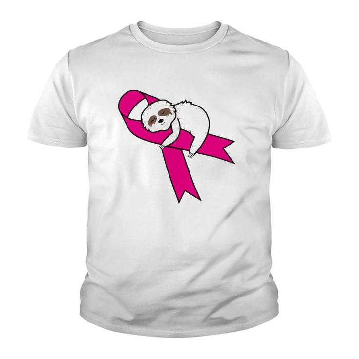 Sloth Pink Ribbon Warrior Cute Breast Cancer Awareness Gifts Youth T-shirt
