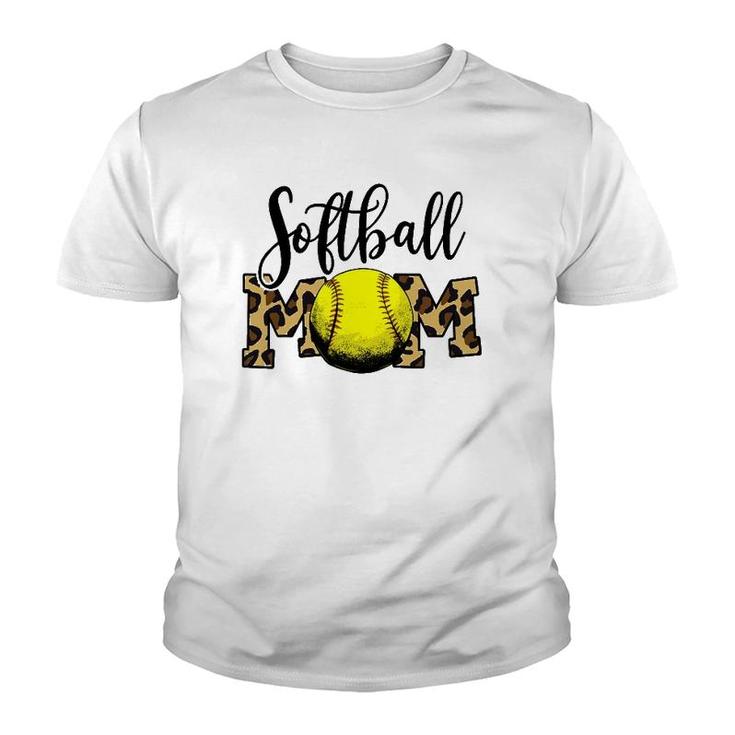 Softball Baseball Ball Mom Leopard Funny Mothers Day Womens Youth T-shirt