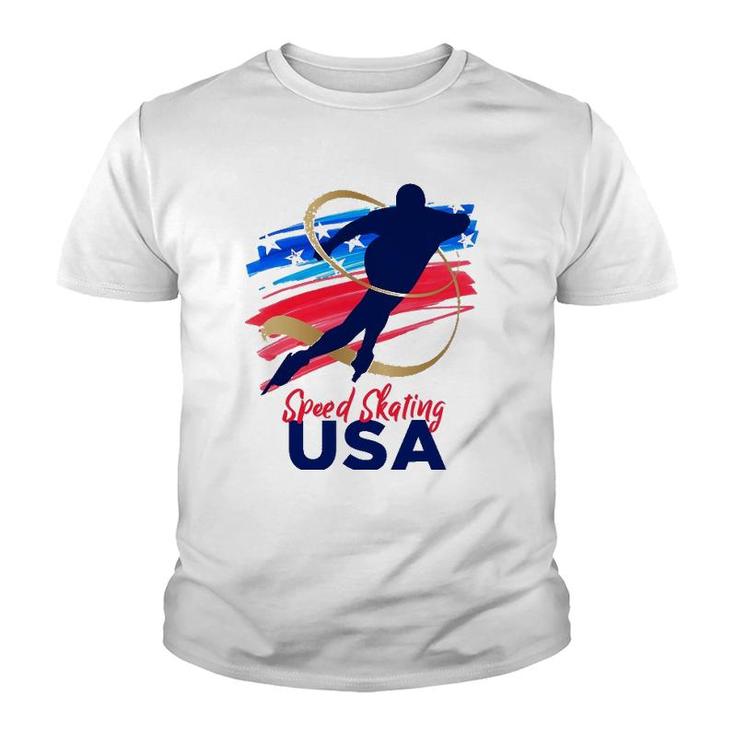 Speed Skating Usa Support The Teamusa Flag Winter Youth T-shirt