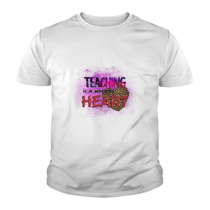 Teaching Is A Work Of Heart Teacher Leopard Youth T-shirt