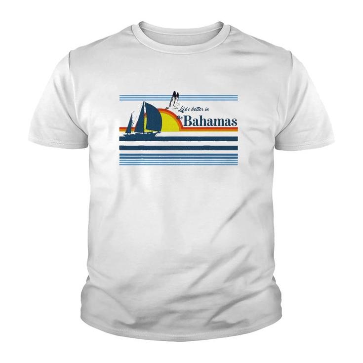 The Bahamas Beach Retro 70S 80S 90S Sailing Boat Sunset Surf Youth T-shirt