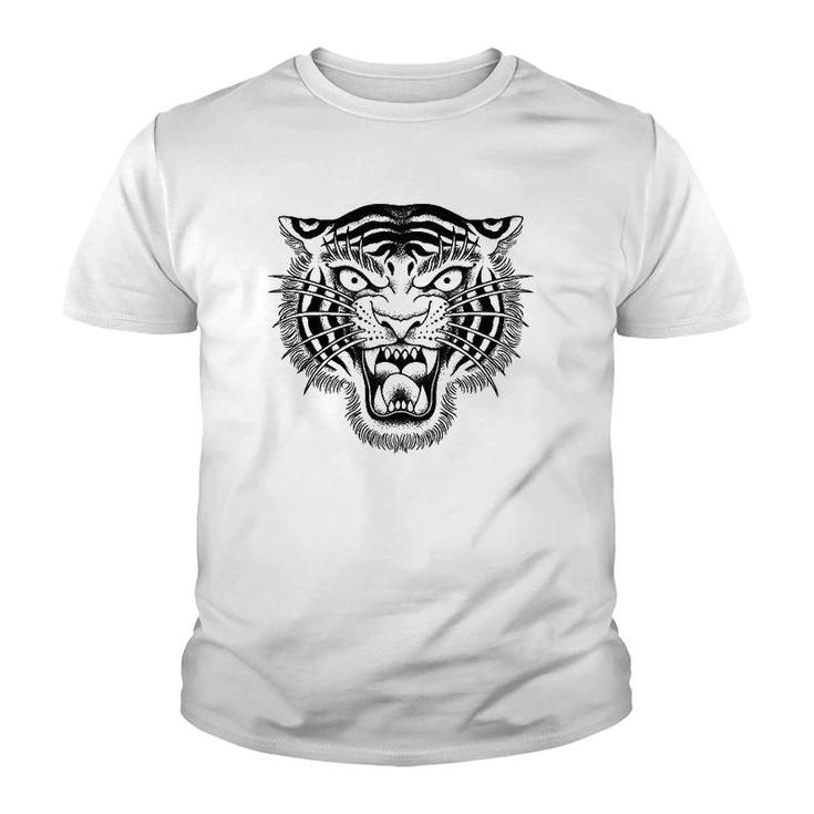 Tiger Head Traditional Tattoo Art Graphic Youth T-shirt
