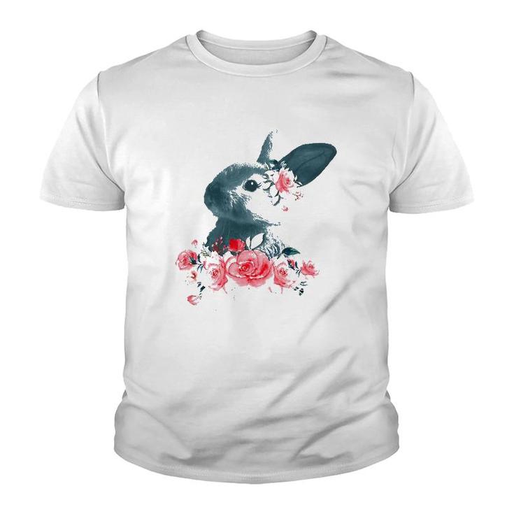 Womens Beautiful Easter Bunny Vintage Floral Easter V-Neck Youth T-shirt