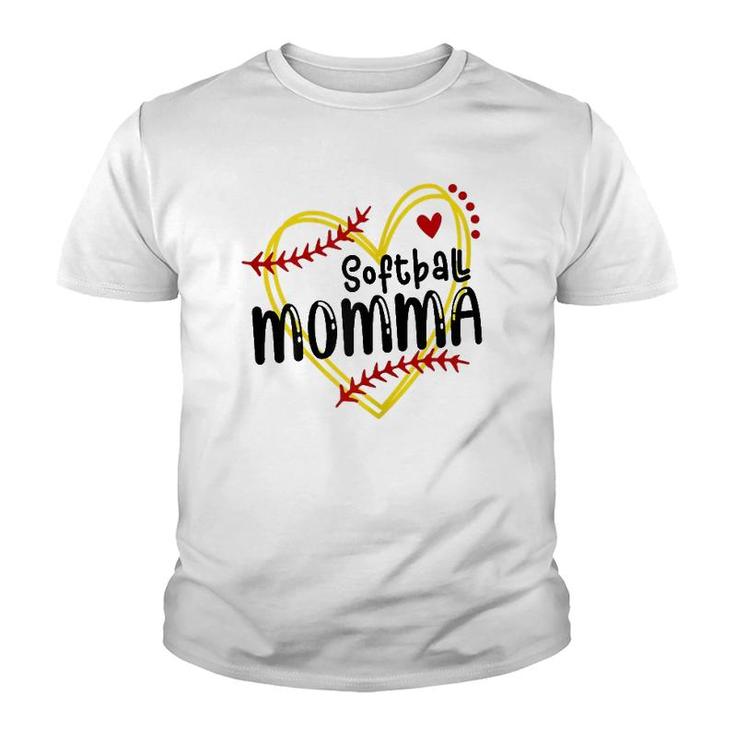 Womens Heart Momma Love Softball Mothers Day Momma Softball Youth T-shirt