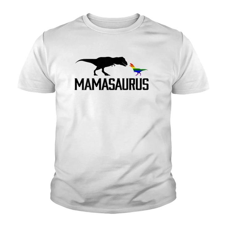 Womens Mamasaurus Lgbt Mom Rainbowrex V-Neck Youth T-shirt