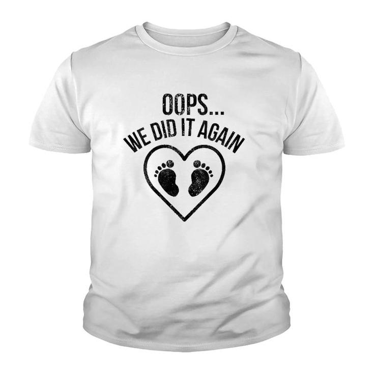 Womens Oops We Did It Again  Funny Pregnancy Baby Announcement V-Neck Youth T-shirt