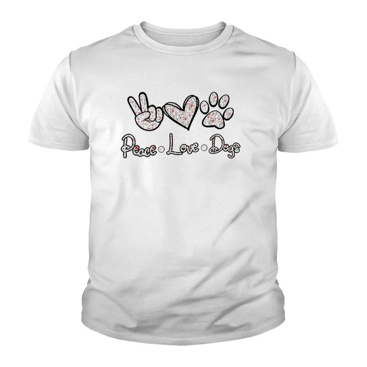 Womens Peace Love Dogs Flowers Lover Puppy Paw Dog Funny Dog Lover V-Neck Youth T-shirt