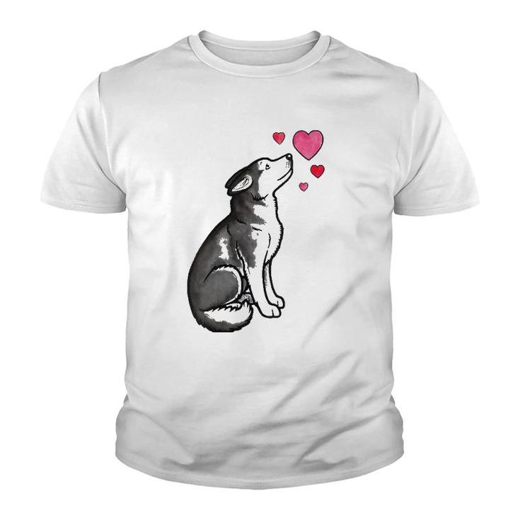 Womens Siberian Husky Love V-Neck Youth T-shirt