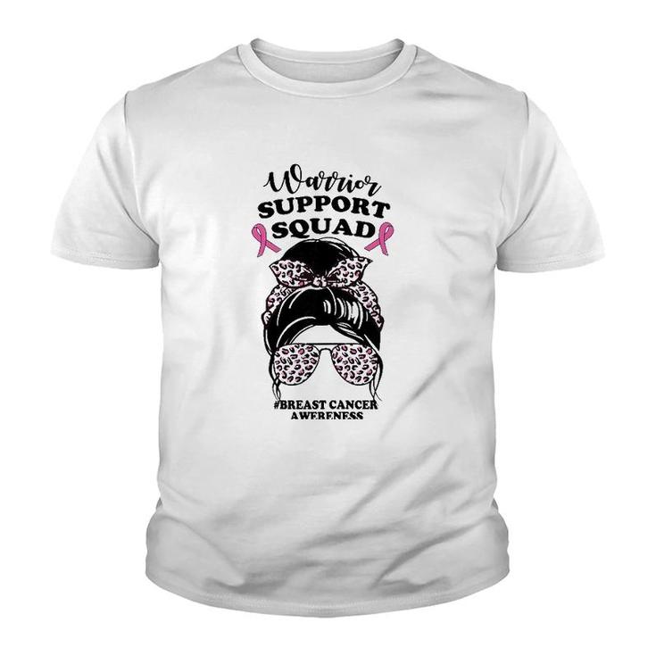 Womens Support Squad Messy Bun Pink Warrior Breast Cancer Awareness Youth T-shirt