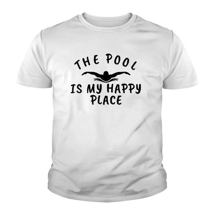Womens The Pool Is My Happy Place Funny Swimmers V-Neck Youth T-shirt