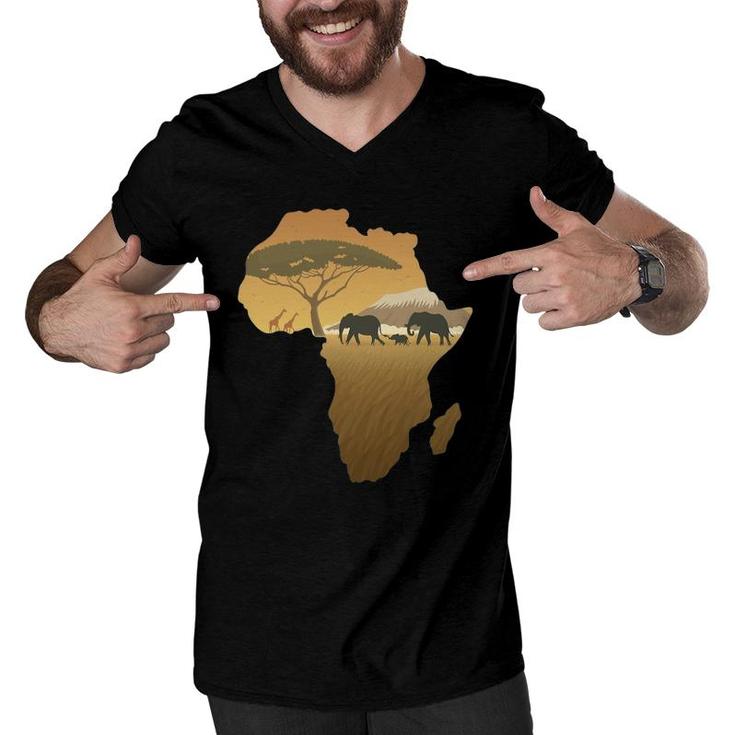 Africa Elephant Map Dad South Animal Big Five Safari Men V-Neck Tshirt