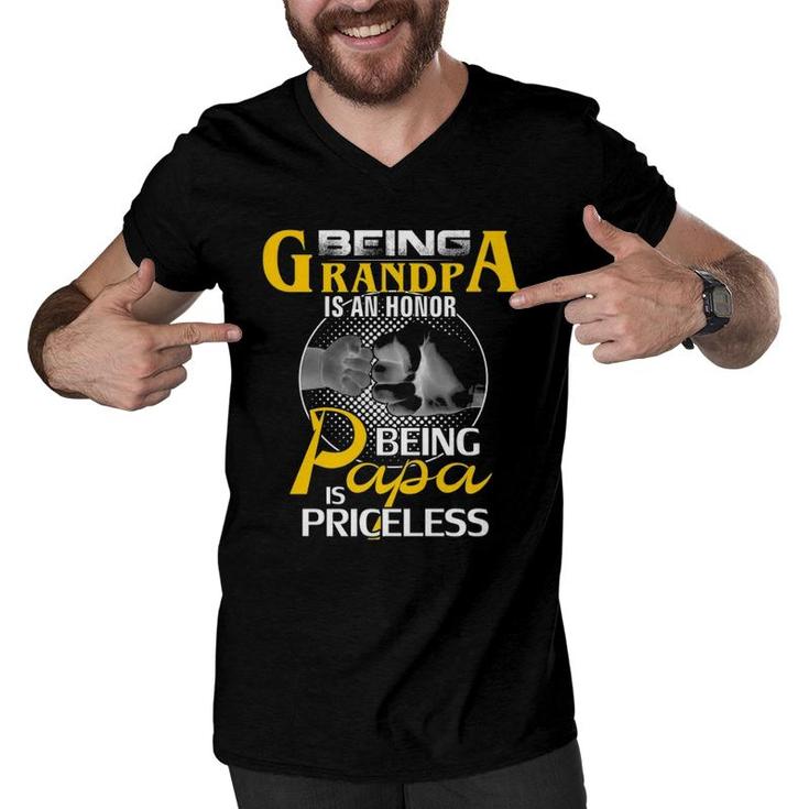 Being Grandpa Is An Honor Being Papa Is Priceless Gift Dad Men V-Neck Tshirt
