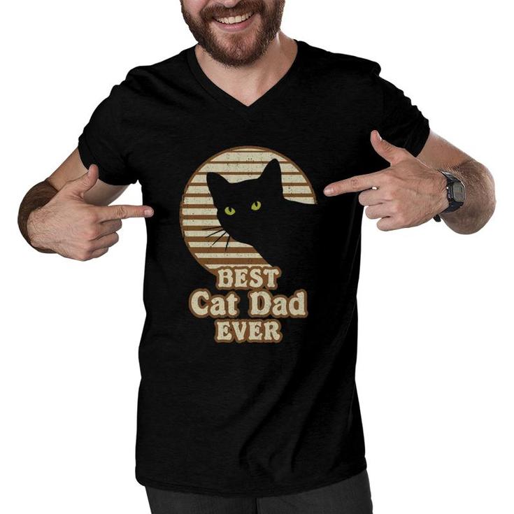 Best Cat Dad Ever Vintage 80S Eighties Style Funny Cat Dad Men V-Neck Tshirt