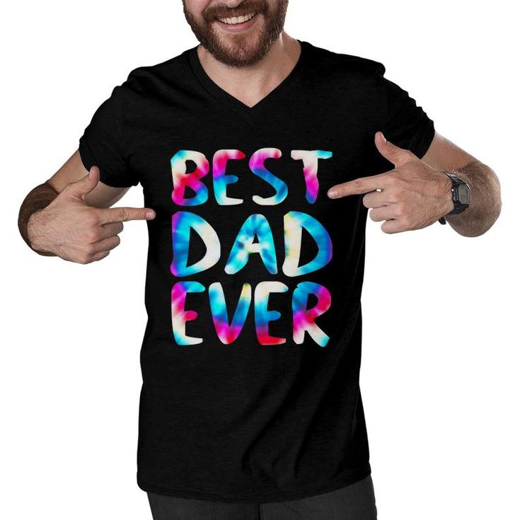 Best Dad Ever Colorful Tie Dye Funny Fathers Day Men V-Neck Tshirt