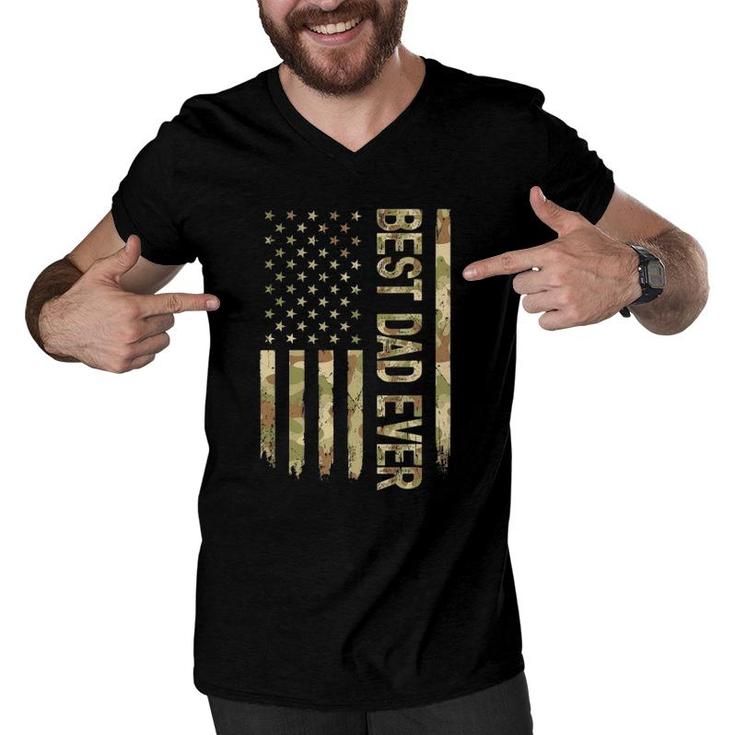 Best Dad Ever Us American Flag Camo Fathers Day Men V-Neck Tshirt