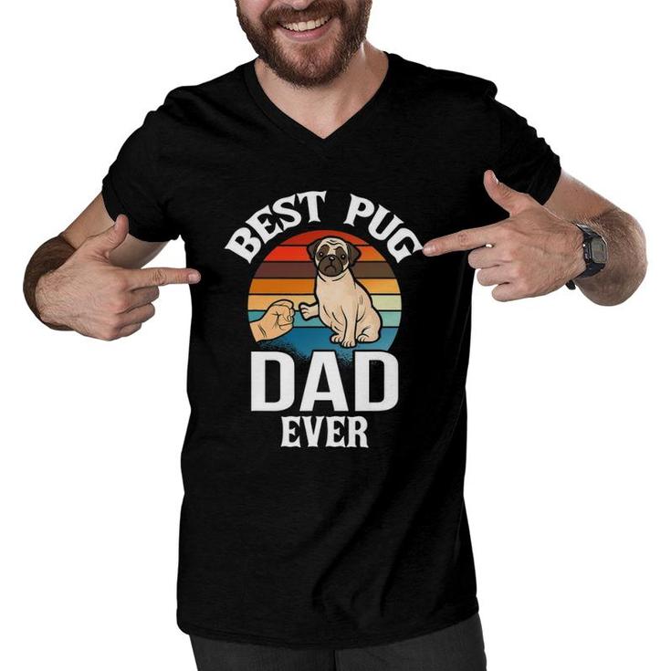 Best Dog Dad Ever Pug Retro Vintage Men V-Neck Tshirt