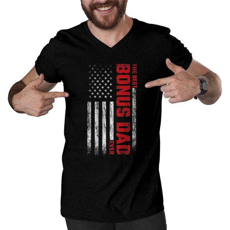 Bonus Dad - American Flag On Back - Best Bonus Dad Ever  Men V-Neck Tshirt