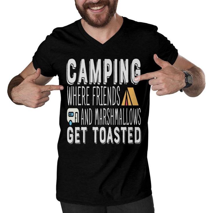 Camping Where Friends With Marshallows Get Toasted New Men V-Neck Tshirt
