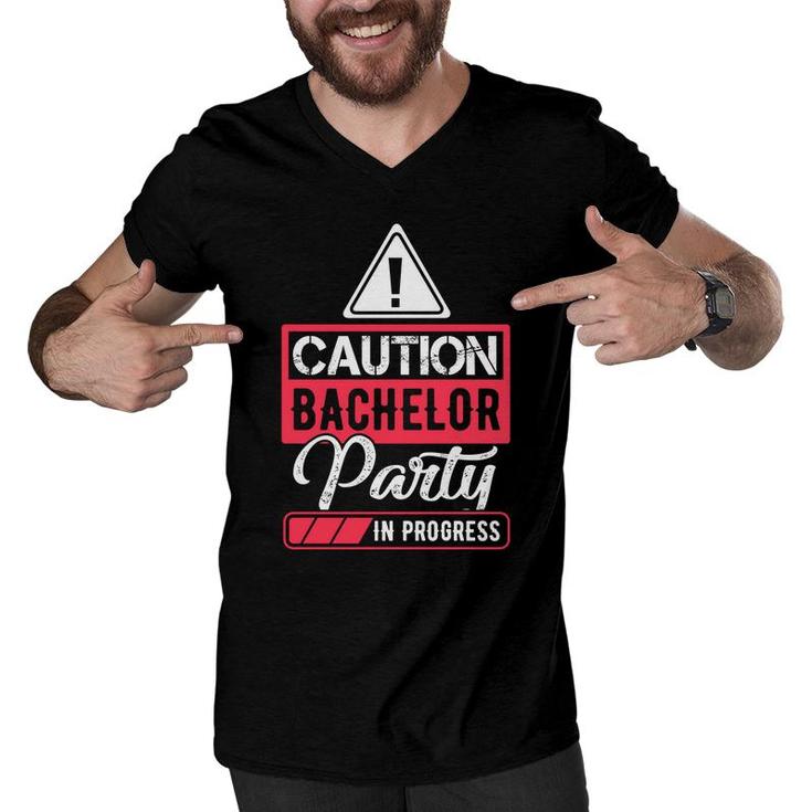 Caution Groom Bachelor Party In Progress Men V-Neck Tshirt