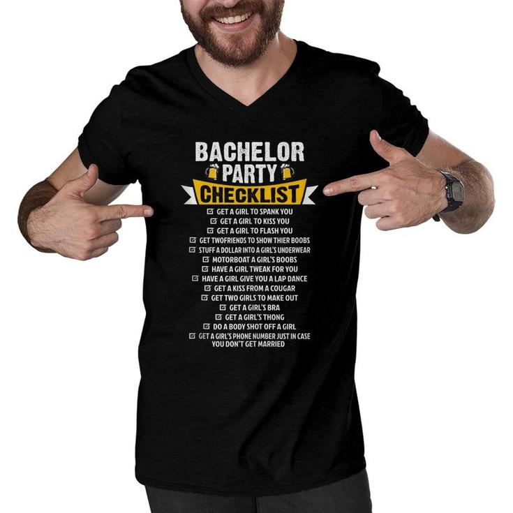 Checklist Bachelor Party Stag Groom Gag Men Funny  Men V-Neck Tshirt