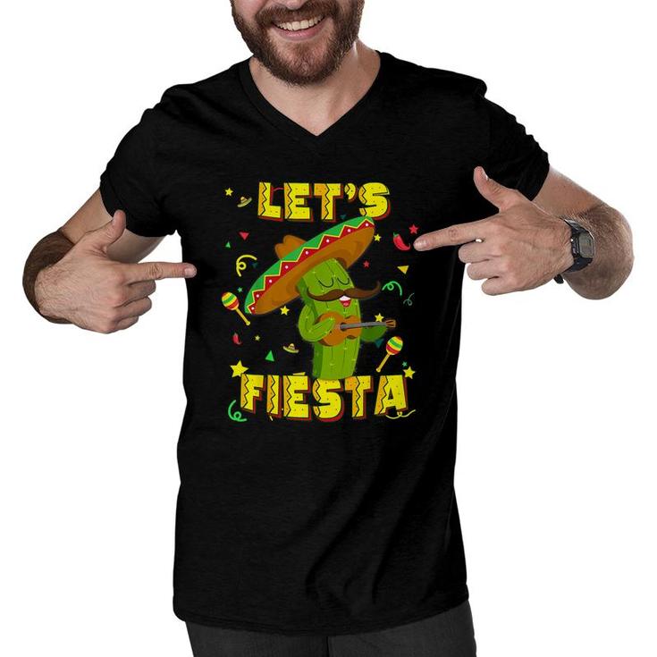 Cinco De Mayo  Lets Fiesta Cactus Sombrero Hat Men V-Neck Tshirt