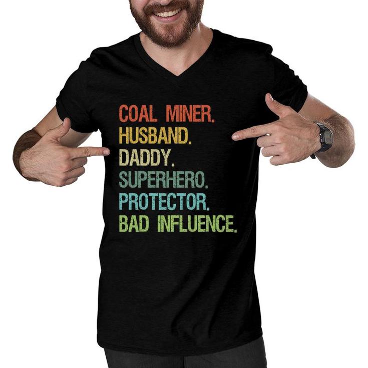 Coal Miner Husband Daddy Superhero Protector Dad Men V-Neck Tshirt