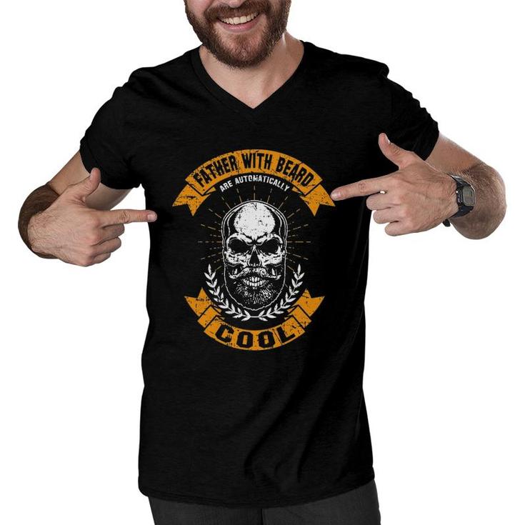 Cool Skull Dad With Beards Tee Happy Fathers Day Outfit Men V-Neck Tshirt
