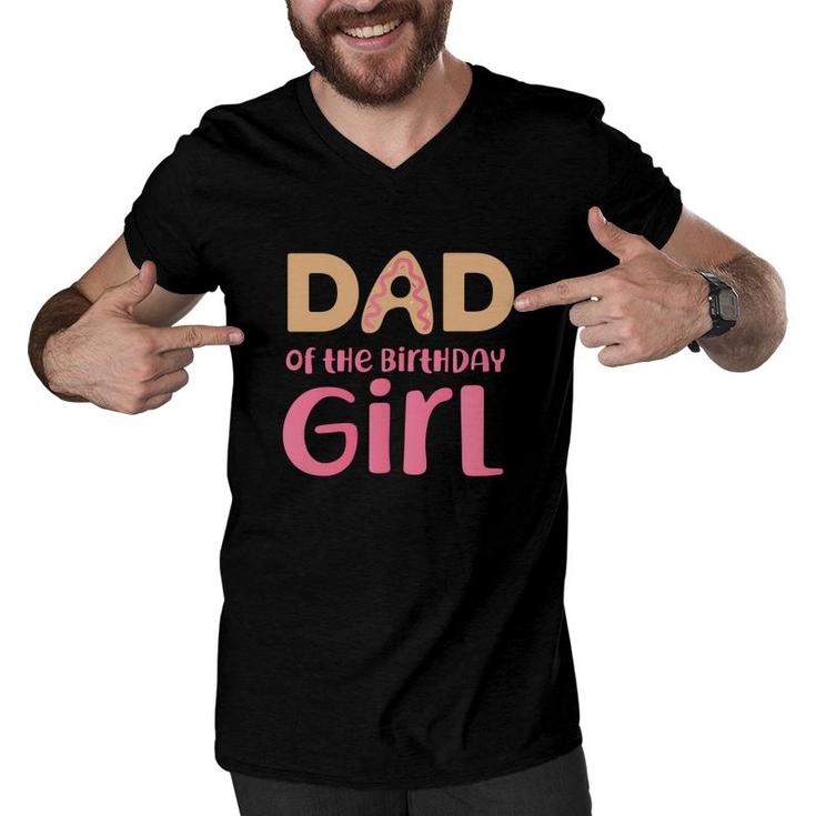 Dad Of The Birthday Girl With Cakes And Colorful Men V-Neck Tshirt