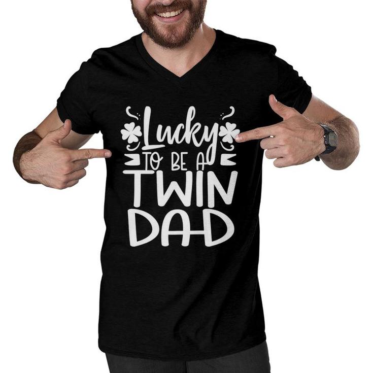Dad Of Twins Saint Patricks Day 2021 Lucky Fathers Day  Men V-Neck Tshirt