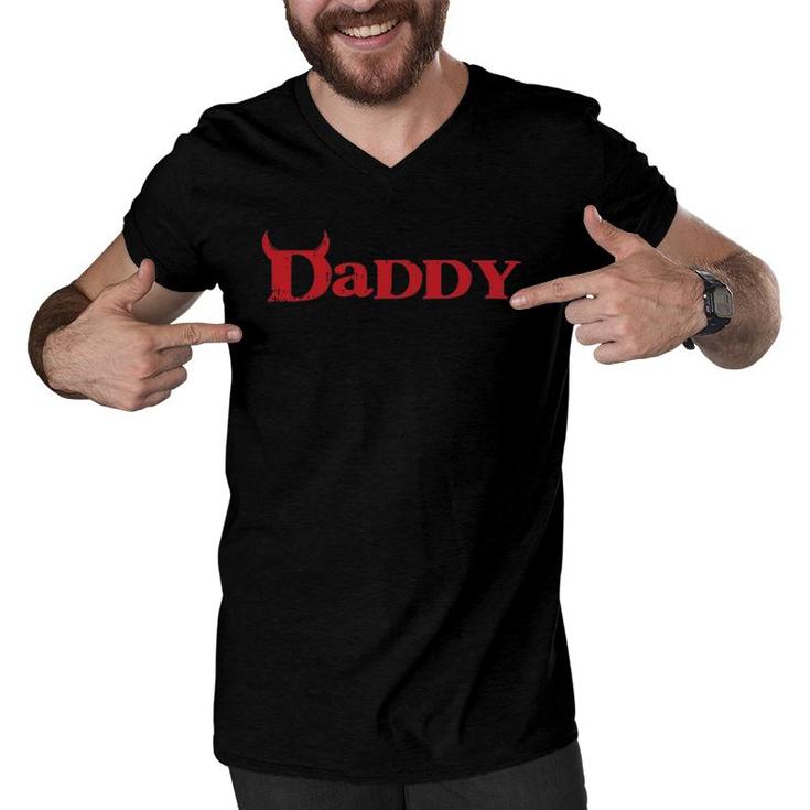 Daddy Devil Horn Lazy Halloween Costume Gothic Papa Men V-Neck Tshirt