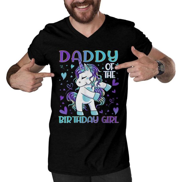 Daddy Of The Birthday Girl Flossing Unicorn Dad Daddy Gifts  Men V-Neck Tshirt