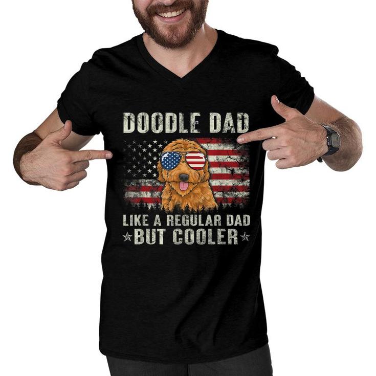 Doodle Dad Goldendoodle American Flag Fathers Day July 4Th  Men V-Neck Tshirt
