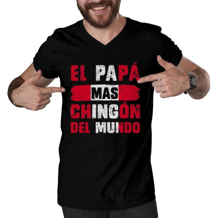 El Papá Mas Chingón Del Mundo Peru Flag Peruvian Dad Men V-Neck Tshirt